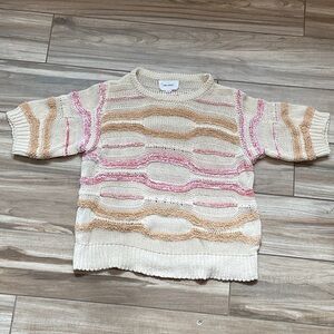 Sita Kurt women’s Cream Knit Sweater Top with Pink & Tan Stripes